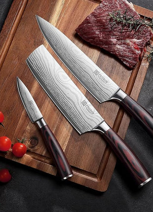 PAUDIN Kitchen Knife Set, 3 Piece High Carbon Stainless Steel Professional Chef Knife Set with Ultra Sharp Blade & Wooden Handle (Kitchen Knife Set 3 Pcs)