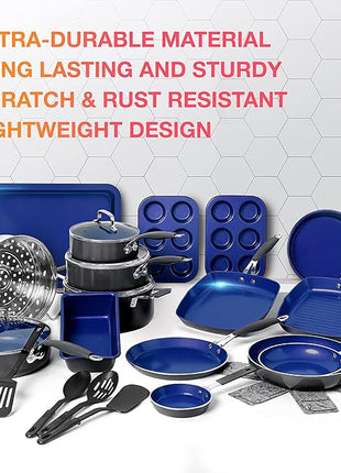 Mueller Sapphire UltraClad Kitchen Induction Pots and Pans Set Nonstick Induction Cookware Sets -24pc for Cooking Kitchen Cookware Sets, Frying Pans