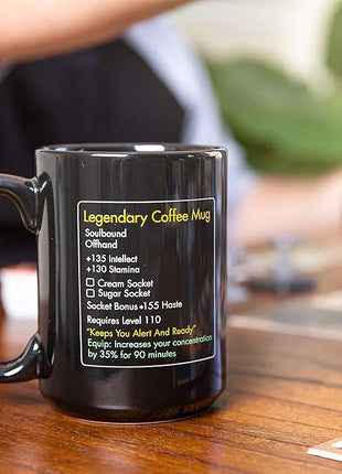 MMO Mug - Legendary Coffee Mug Level 110 - Large Ceramic Black15oz - Gaming, Gamer Cup