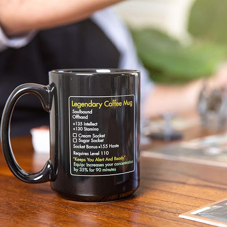 MMO Mug - Legendary Coffee Mug Level 110 - Large Ceramic Black15oz - Gaming, Gamer Cup