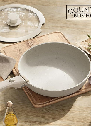 Country Kitchen Cookware Set with Removable Handle, Oven & RV Safe Pots and Pans Set, Cream, Original