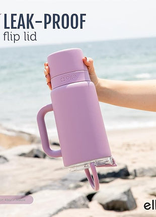 Ello Port 40oz Tumbler with Carry Loop & Integrated Handle, Vacuum Insulated Stainless Steel Reusable Water Bottle, Travel Mug with Leak Proof Lid and Straw, Perfect for Iced Coffee and Tea, Mauve