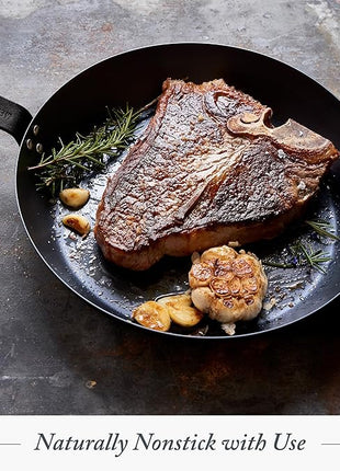 Merten & Storck Pre-Seasoned Carbon Steel 12” Frying Pan Skillet, Use on Induction, Stove and Grill, Durable, Even-Heating, for Searing, Grilling, Oven Use, and Campfire, Indoor/Outdoor