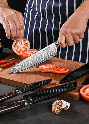 Professional Kitchen Knives High Carbon Stainless Steel Chef Knife Set,3PCS Ultra Sharp Japanese Knife with Sheath,Ergonomic Pakkawood Handle Elegant Gift Box for Home or Restaurant