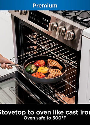 Ninja C30530 Foodi NeverStick Premium 12-Inch Round Grill Pan, Hard-Anodized, Nonstick, Durable & Oven Safe to 500°F, Slate Grey