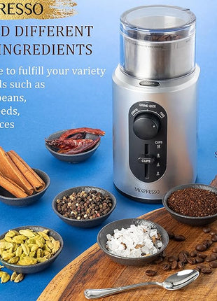 Mixpresso Electric Coffee Grinder 12 Cup Capacity, 304 Stainless Steel Blade, Espresso Bean Grinder, Removable Chamber, Coffee Grinder Electric with 5 Presets For Spices & More