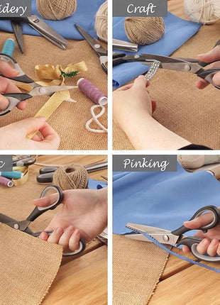 BambooMN Titanium Softgrip Scissors Set - Pinking, Sewing, Arts, Crafts, Office - 30 Sets of 4 - Black w/Grey