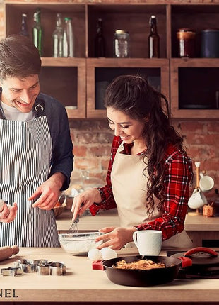 Cast Iron Skillet with Cast Iron Lid - 12"-Inch Dual Handle Frying Pan + Pan Scraper + Silicone Handle Holder Covers - Pre-Seasoned Oven Cookware - Use Indoor/Outdoor, Grill, Stovetop, Induction