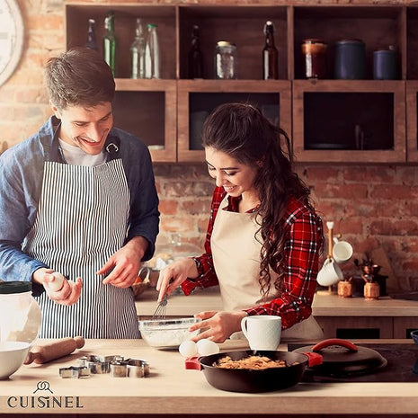 Cast Iron Skillet with Cast Iron Lid - 12"-Inch Dual Handle Frying Pan + Pan Scraper + Silicone Handle Holder Covers - Pre-Seasoned Oven Cookware - Use Indoor/Outdoor, Grill, Stovetop, Induction