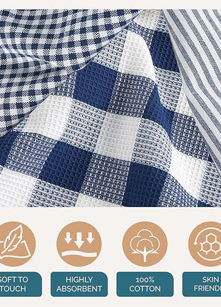 Casa Platino 6PC Kitchen Towels for Washing Dishes, 100% Cotton 18"x28" Kitchen Towels, Super Absorbent, Designed for Rustic Kitchens, Guest Cooking, or Tea-Time Setups – Blue