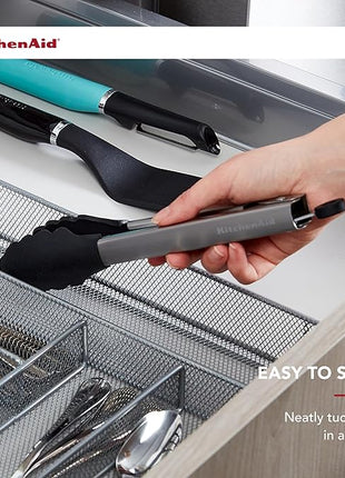 KitchenAid Silicone Tipped Stainless Steel Tongs, Black, 9 Inch