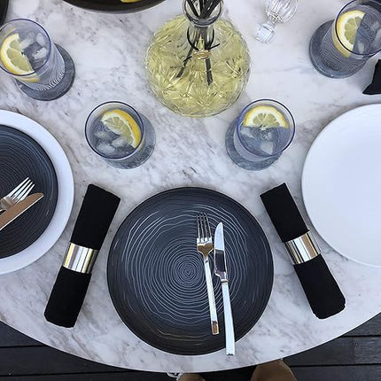 Bzyoo 12 Piece Melamine Dinnerware Set - Durable, Dishwasher Safe Organica Black Plates and Bowls Sets Casual Dish Set for Dining, Outdoor and Kitchen