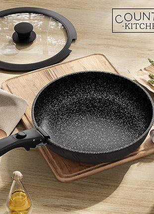 Country Kitchen Cookware Set with Removable Handle, Oven & RV Safe Pots and Pans Set, Black Rhombus, Original