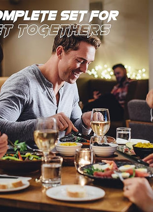 LDC Serrated Steak Knives Set of 8, Elegant Black Ultra Sharp Knives, Dishwasher Safe Stainless Steel Dining Knife Set