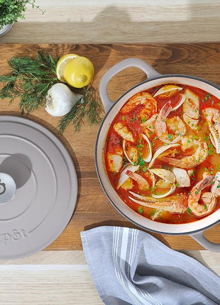 Crock-Pot Artisan 5-Quart Round Cast Iron Dutch Oven with Lid – Matte Dusty Pink, Durable Oven Safe Cookware