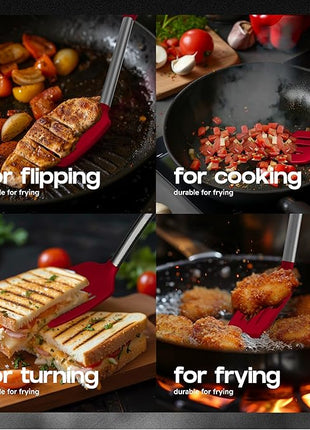 Silicone Spatula Set - Turner Spatulas Silicone Heat Resistant 600°F - Slotted & Solid Spatula for Cooking Fish, Eggs, Pancakes Flipper – Spatulas for kitchen use – Red