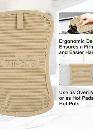 All-Clad Premium Pot Holder & Hot Pad: Heat Resistant to 500 Degrees - 100% Cotton, 10"x6.25" Hot Pad for Kitchen and Barbeque, (1-Pack), Cappuccino