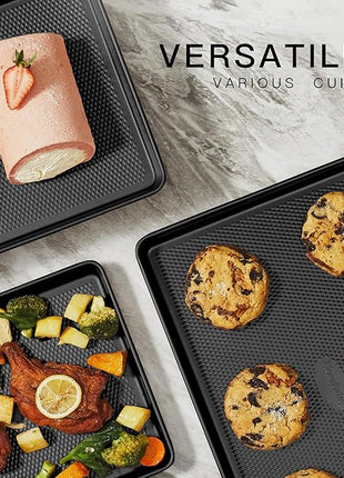 HONGBAKE 2 Pack Jelly Roll Pan Set 15x10, Cookie Sheets for Baking with Diamond Texture, Baking Sheets Non Stick, Non Toxic Oven Trays for Cooking, Heavy Duty 57% Thicker Carbon Steel, Dark Gray