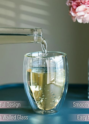 Brew To A Tea - WineGlass, 4 Pack, 12 oz (350 ml), Double Wall Stemless Wine Glass, Christmas Gifts