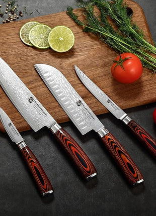 Japanese Santoku Knife 7" Damascus VG10 Stainless Steel 67-Layer Forged Razor Sharp Asian Chef's Knife Pakkawood Handle Precision Slicing Dicing Chopping Meat Fish Vegetables Gift Box