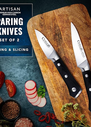 Cutluxe Paring Knife Set – 4" Fruit and 3" Peeling Knives – Small Knife with Razor Sharp Blade – High Carbon German Steel, Full Tang & Ergonomic Handle Design – Artisan Series