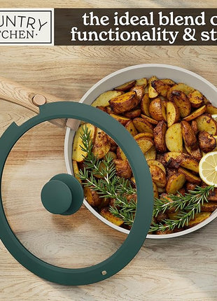 Country Kitchen Cookware Set with Removable Handle, Oven & RV Safe Pots and Pans Set, Sage Wood Handle, Original
