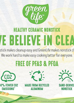 GreenLife Soft Grip Healthy Ceramic Nonstick 12 Piece Kitchen Cookware Pots and Frying Sauce Saute Pans Set, PFAS-Free with Kitchen Utensils and Lid, Dishwasher Safe, Black