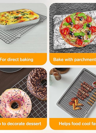 2PCS Cooling Racks for Cooking and Baking - 10" x 16"Heavy Duty Stainless Steel Wire Rack for Baking, Grilling, Roasting - Oven & Dishwasher Safe - Fits Half Sheet Pan（Black）