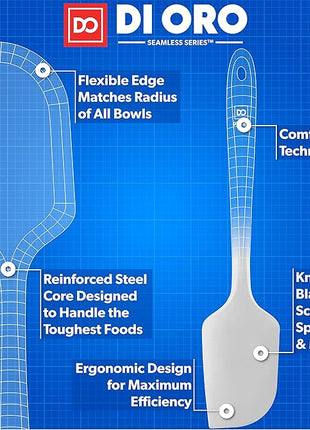DI ORO Silicone Spatula - 600°F Heat-Resistant Rubber Kitchen Spatula for Baking, Scraping, & Mixing - BPA Free Nonstick Cookware Safe Flexible Utensil for Cooking - Seamless & Dishwasher Safe (Stone)