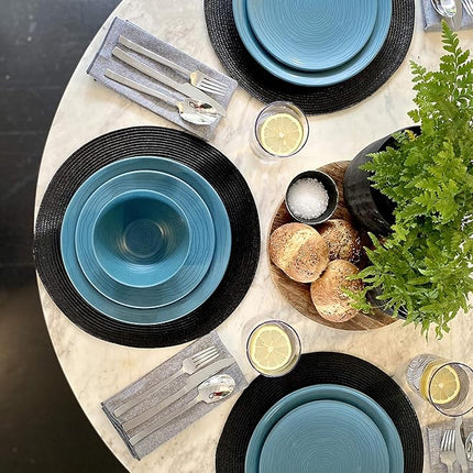 Bzyoo 12 Piece Melamine Dinnerware Set - Durable, Dishwasher Safe Plates and Bowls - Casual Dining, Parties, Blue Dish Set Organica Blue Collection