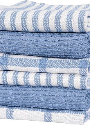 KAF Home Premium Kitchen Towels (18" x 28"), Large 100% Cotton, Flat & Terry Absorbent Dish Towel Set (Faded Denim, 18 x 28-6 Pack)