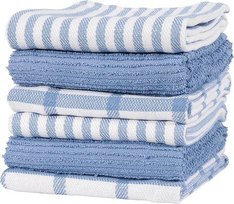 KAF Home Premium Kitchen Towels (18" x 28"), Large 100% Cotton, Flat & Terry Absorbent Dish Towel Set (Faded Denim, 18 x 28-6 Pack)