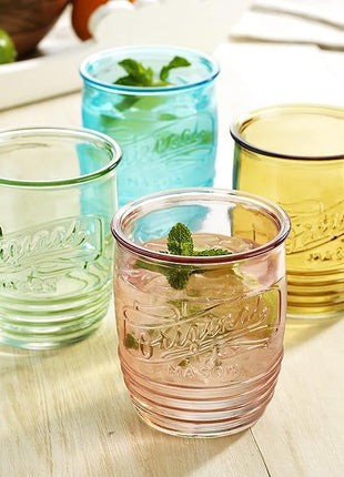 Glaver's Set Of 4 Original Mason Collins Glasses Assorted Colored Drinking Glasses For Juice Smoothies Cocktails Fine Beverage Glass Cups (Original Mason Whiskey Colored 13 OZ.)