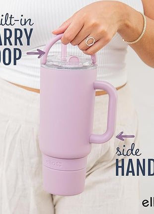 Ello Port 40oz Tumbler with Carry Loop & Integrated Handle, Vacuum Insulated Stainless Steel Reusable Water Bottle, Travel Mug with Leak Proof Lid and Straw, Perfect for Iced Coffee and Tea, Mauve