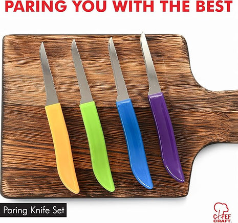 Chef Craft Select Paring Knife Set, 2.5 inch blade 6 inch in length 4 piece set, Assorted