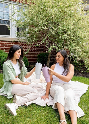 Ello Port 40oz Tumbler with Carry Loop & Integrated Handle, Vacuum Insulated Stainless Steel Reusable Water Bottle, Travel Mug with Leak Proof Lid and Straw, Perfect for Iced Coffee and Tea, Mauve