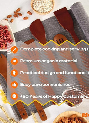 Riveira Premium Brown Bamboo Wooden Spoons for Cooking Set of 6 – Premium Brown Bamboo Wooden Cooking Utensils, Wooden Spatula, Wooden Spoon - Premium Quality Wooden Utensil Set for Non-Toxic Cooking