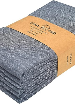 Urban Villa Kitchen Towels Premium Quality 100% Cotton Solid Kitchen Towels Set of 6 Ultra Soft Size 20X30 Inches Chambray Black/White Color Kitchen Towel Highly Absorbent Kitchen Towels