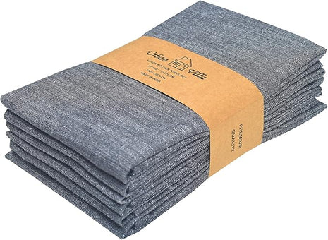 Urban Villa Kitchen Towels Premium Quality 100% Cotton Solid Kitchen Towels Set of 6 Ultra Soft Size 20X30 Inches Chambray Black/White Color Kitchen Towel Highly Absorbent Kitchen Towels