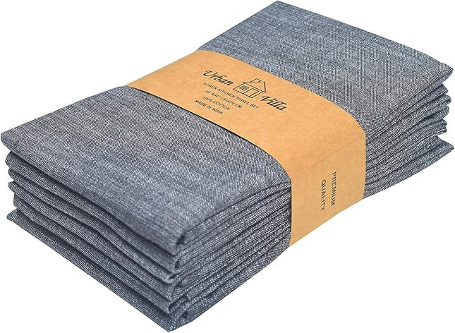 Urban Villa Kitchen Towels Premium Quality 100% Cotton Solid Kitchen Towels Set of 6 Ultra Soft Size 20X30 Inches Chambray Black/White Color Kitchen Towel Highly Absorbent Kitchen Towels