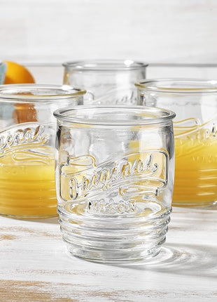 Glaver's Drinking Glasses Set of 4 Original Mason Whiskey 13 Oz Genuine Artisan-Made Vintage Italian Tumbler Glassware Set for Refreshing Drinks, Beverages, Iced Tea