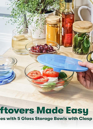 BELLA Cookware Set with Glass Lids - Nonstick, PFOA Free and Scratch Resistant Surface, Aluminum Bakeware, Pots and Pans, Storage Bowls & Utensils, Compatible with All Stovetops, 21 Piece, Red