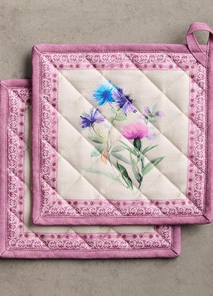 Maison d' Hermine Pot Holders Set 100% Cotton Heat Resistant Potholders 8" x 8" Hot Pads with Loop BBQ, Cooking, Baking, Grilling, Kitchen, Handling Hot Pans Spring/Summer (Pack of 2, Chardon)