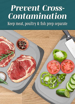 Cutting Boards for Kitchen - BPA-Free Chopping Board - Different Sizes & Non Slip Handles - Reversible, Large Cutting Board Set - Unique Gifts for Cooks Who Have Everything - 3-Pack Gray/Gray