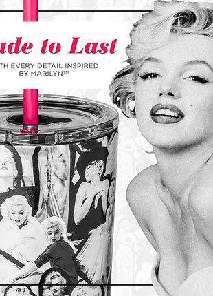 Dragon Glassware x Marilyn Monroe Vacuum Insulated Tumbler with Lid and Straw - 24 oz Tumbler Cup with 2 Straws - Stainless Steel Tumbler with Straw for Water, Iced Tea