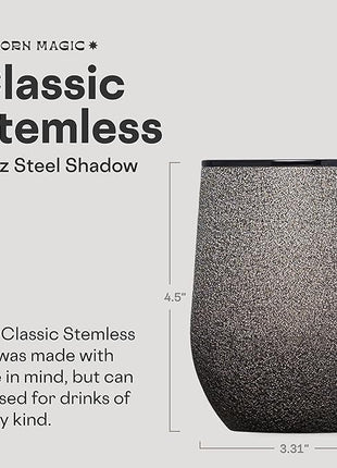 Corkcicle Stemless Wine Tumbler - Keeps Drinks Cold for 6 Hours - Triple-Insulated Stainless Steel - Non-Slip Base - Summer Drinkware Gift - Keeps Drinks Ice Cold - 12 oz - Steel Shadow