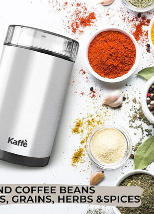 Kaffe Coffee Grinder Electric. Best Coffee Grinders for Home Use. (14 Cup) Easy On/Off w/Cleaning Brush Included. Stainless Steel