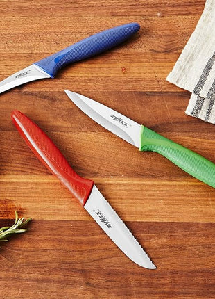 Zyliss 3 Piece Peeling & Paring Knife Set with Covers - Kitchen Knives for Fruits & More - Ideal for Kitchen Collections - Blue, Green, & Red