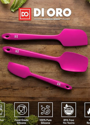 DI ORO Silicone Spatula Set - Rubber Kitchen Spatulas for Baking, Cooking, & Mixing - 600°F Heat-Resistant & BPA Free Silicone Scraper Spatulas for Nonstick Cookware - Dishwasher Safe (3pc, Magenta)