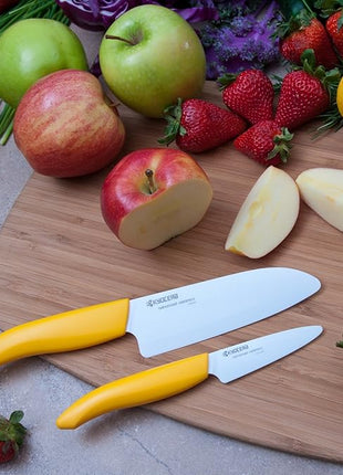 Kyocera 3Piece Advanced ceramic Revolution Series Knife Set, Yellow,White